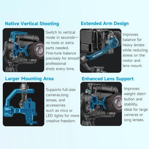 Image showing AI 4.0 Tracking Gimbal Stabilizer For Cameras And Mirrorless Gear, No App Needed Auto Tracks Faces Up To 59 Feet features.