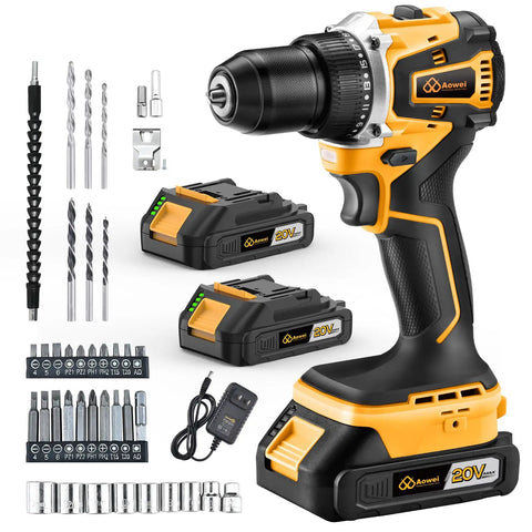Cordless Drill Set and Driver Kit With 20V Power, Dual 2Ah Batteries, Charger, 40N Torque, 20+1 Clutch Settings, 3 8-Inch Chuck, Driver Bits, and LED Work Light for Go-To Pro-Grade Projects