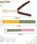 Top Shelf 3 Piece Natural Wood Bird Perch And Chew Toy Set For Cockatiels Budgies Parakeets showing sizes and details.