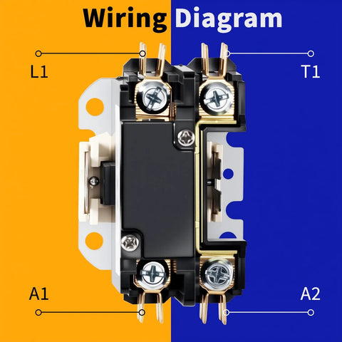 Wiring diagram of One Pole 30 Amp 24V Coil Air Conditioner Condenser Contactor for AC Compressors and HVAC Systems