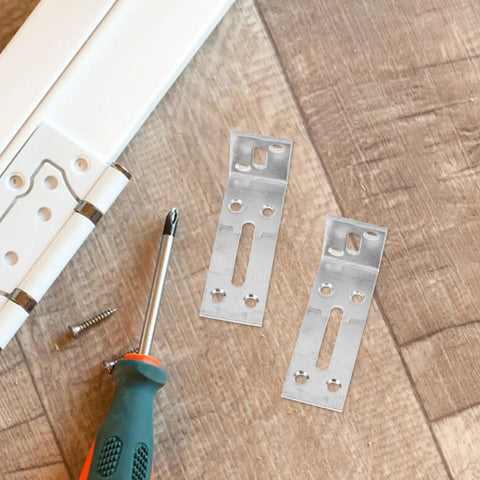 Heavy Duty Stainless Steel Adjustable L Shaped Brackets With Slotted Holes For Chairs And Tables, tools and screws on wood surface