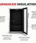 Front view of 116 Can Beverage Cooler With Glass Door For Soda, Beer Or Wine, Digital Thermostat, Led Interior Light.