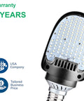 Hella Bright LED Shoebox Corn Light Bulb For Outdoor Street And Security Lighting with 5-year warranty, close-up of bulb structure.