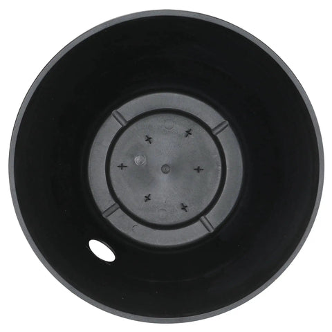 Top view of Brown Resin Garden Hose Pot With Removable Drain Plug, circular design, eco-friendly recycled resin, weather resistant