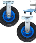 Smooth Rollin Industrial Pneumatic Caster Wheels With Locking Swivel Brakes And High Elastic Rubber Tires Built Tough For Heavy Duty Hand Trucks And Shop Gear 2 Pack, featuring robust rubber tires.