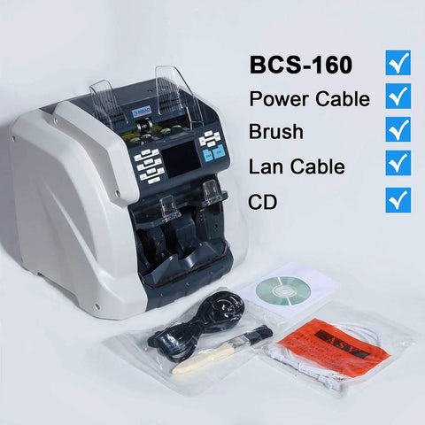 Two Pocket Money Counter With Pro Grade Bank Counterfeit Detection For Mixed Denomination And Multi Currency with cables and CD