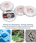 Red Copper Solder Wick Desoldering Braid Pack 5 Pieces 1.5m 4.9ft Quick Tin Removal Wire For PCB Motherboard And Phone Repair displayed with usage examples.
