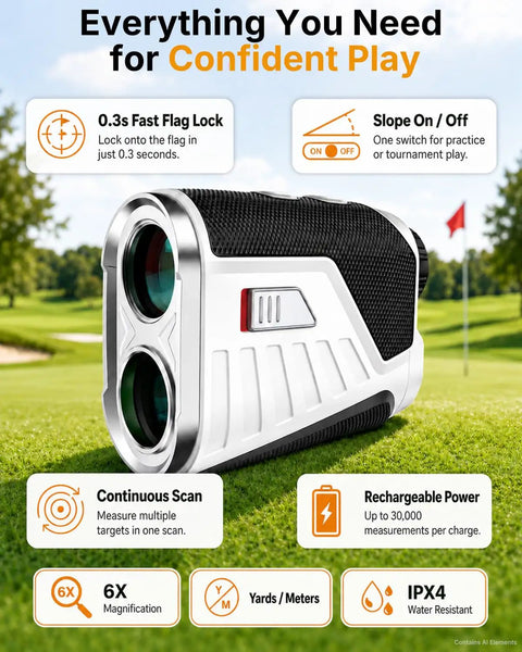 Golf Rangefinder With Slope Mode, 1200 Yard Range, Rechargeable Battery, Magnetic Strap, Flag Lock Vibration, 6X Magnification