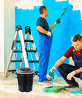 Two people painting a wall, using 50 Pack 5 Gallon Paint Strainer Bags With Elastic Top, Fine Mesh White Filter Bags For Paint Sprayers, Prevent Clogs