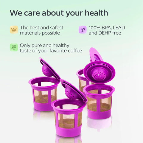 Purple Reusable K Cup Pods For Coffee Nerds Who DIY Their Brews BPA Free Universal Fit For 1.0 And 2.0 Brewers, 4-pack