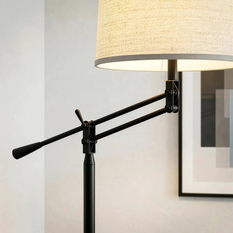 Mid Century Modern Dope Height Adjustable LED Floor Lamp For Living Room Bedroom And Office Decor with beige shade close-up