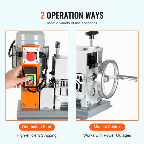 Beast Mode Automatic Electric Wire Stripping Machine With 370W Motor, showing one-button start and manual crank options