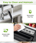 Powerful Vacuum Sealer For Food 90kPa With Dry And Moist Modes being cleaned with removable drip tray shown