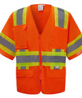 Heavy Duty Neon Orange Mesh Safety Vest With Seven Pockets And 3M Reflective Tape For Top Shelf Day And Night Visibility Ansi Isa Class 3 Rated And Built For The Daily Grind, front view.