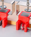 Rock Solid Stainless Steel Drawer Panel Clamp With Zero Hassle Adjustable Side Mount and Precision Knob, detailed view on wood.