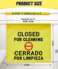 Two Pack Restroom Closed For Cleaning Signs English And Spanish Adjustable 30 To 53 Inch Yellow Hanging Doorway Safety Signs