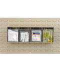 Front view of TiltView Plastic Storage Cabinet With Four Tilt Out Bins For Quick Access, showing clear bins and stone finish.