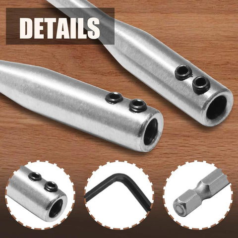 Rock Solid High Carbon Steel Drill Bit Extensions Six And Twelve Inch Hex Shank Spade Adapter close-up of hex shank and details