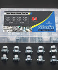 84 Piece Mini Fuel Injection Style Hose Clamp Set, 10 Clamp Sizes, Beefy Zinc Plated Steel, Fits Diesel And Gas Lines, Clear Storage Box, Quick Access Hex Screws, Durable Automotive Hose Clamp Kit shown in labeled box with 10 clamp sizes displayed in front