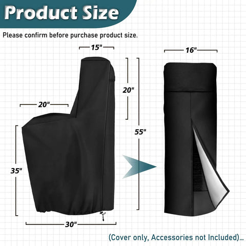 Outdoor Water Softener Cover Waterproof For Whole House Units, 55 H x 30 W x 16 D, showing back open design in black