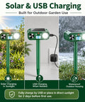 Solar Ultrasonic Deer Repellent With Motion Sensor and Flash Light for Outdoor Garden Yard Protects Flowers Vegetables and Plants From Deer Cats and Rabbits, solar and USB charging, waterproof