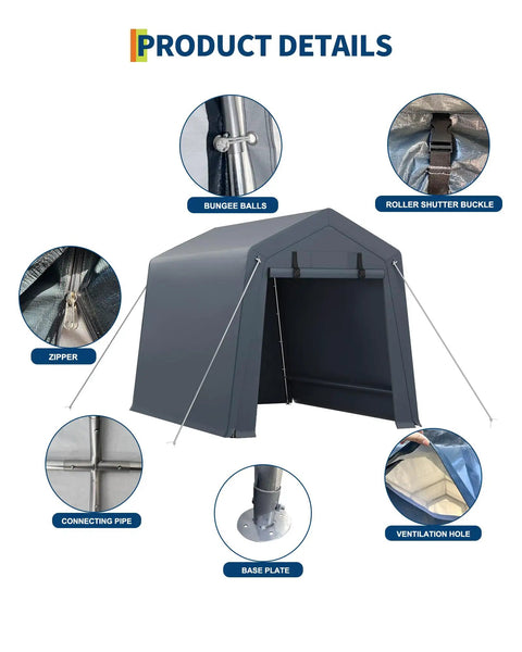 Portable Outdoor Storage Shed With Roll Up Zipper Door And Vent 240G Built Tough Waterproof PE Tarp UV Resistant Carport details