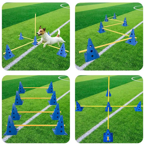 Dog Agility Training Equipment Obstacle Course With Adjustable Ladder Durable Plastic Cones And Wooden Rungs Colorful Blue