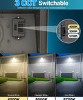 LED Wall Pack Light With Photocell 150W 120W 100W Options, 22500LM High Brightness At 150LM/W, 3 CCT Color Temps Switchable