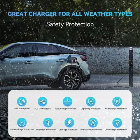 Level One And Two EV Charger Portable With 25 Foot Cable For On The Go Charging 8 To 16 Amp Adjustable Electric Vehicle Charger