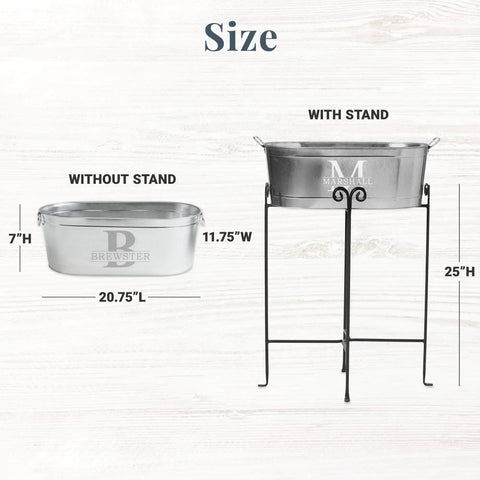 Personalized Galvanized Beverage Tub With Name And Initial For Parties, Custom Drink Cooler with and without stand measurements