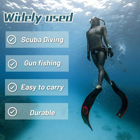 Underwater diver with fins showcasing 4 Pcs 1.1 Lb Scuba Weight Belt With Metal Block Buckle Coated Dive Weights Nylon Belt for free diving.