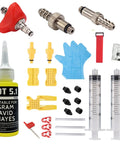 Bike Brake Bleed Kit For All SRAM Series With Metal Adapters And 60ml Dot 5.1 Fluid, syringes, gloves, and small parts