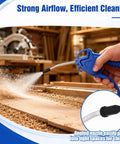 Kick Ass 20 Pack Air Blower Guns with 4 Inch Angled Stainless Steel Nozzles in use for efficient cleaning of wood shavings.
