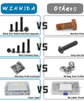Comparison of All In One M5 Screws and Nuts Kit vs Others showing black zinc plated rust-proof screws and organized packaging