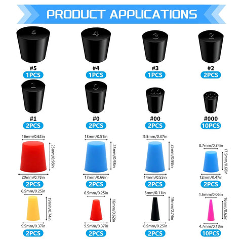 Premium JTAREA 16 Value Kit With Tapered Rubber Stopper Assortment And Colorful Silicone Plugs For Lab Flasks Chemistry Experiments Wear Resistant Solid Seals Not Easy To Deform Durable Stoppers size chart