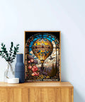 Hot Air Balloon Diamond Painting Kit For Adults Stained Glass Style Diamond Art Set Gem Art Craft framed on wooden shelf