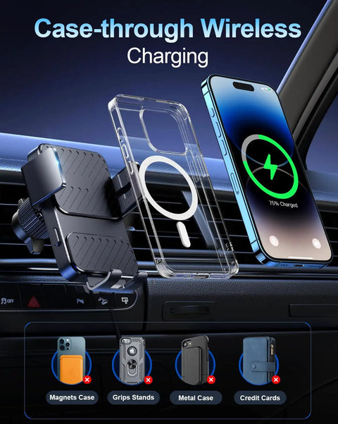 Wireless Car Charger Mount With Auto Clamping And 15W Fast Charging For IPhone 17 16 15 Pro Max XR and Galaxy S25 in car