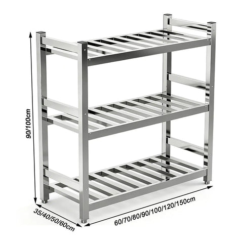 Straight Up Sturdy Stainless Steel Shelving Rack With Adjustable Anti Slip Feet For Multi Tier Kitchen Organization And High Capacity Open Grid Storage Setup That Never Sags, shown at 90/100cm height.