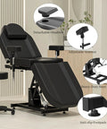 Premium Electric Tattoo Chair Bed With Stool features detachable headrest, adjustable armrests, and anti-slip footpads.