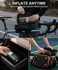 Portable Tire Inflator Air Compressor With 150 PSI Cordless Car Tire Pump Digital Pressure Gauge Auto Shut Off No Fuss Quick Inflation For Cars And Motorcycles On The Go in use with bike and storage bag