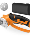 Hassle Free Cordless Electric Scissors Rechargeable Box Cutter With Led Light And Safety Lock For Fabric Leather Carpet Crafting ergonomically designed with spare blade and case.