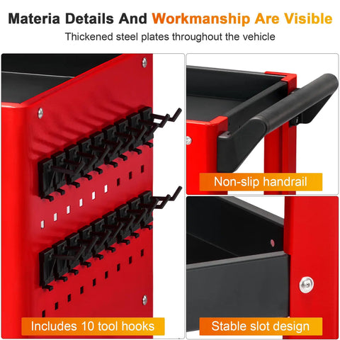Heavy Duty 3 Tier Rolling Tool Cart Built Tough As Nails For Mechanics And Garage Shops Rock Solid Alloy Steel Frame With 1000 Lb Max Load Capacity Red Black