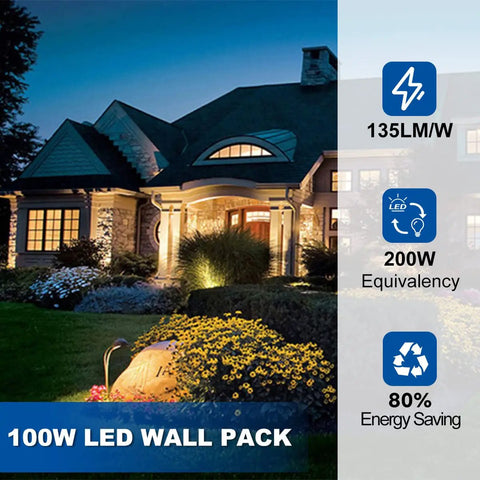 100W LED Full Cut Off Outdoor Wall Pack Light For Security And Safety, 13400LM 5000K, IP65 Waterproof, night garden view