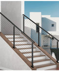 Black Slope Cable Railing Post 36 Inch for 25 to 40 Degree Slopes installed on outdoor stairs, T304 stainless steel