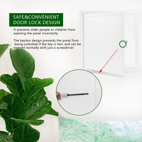 Heavy Duty 12X12 Inch Metal Access Panel With Secure Key Lock Slick Flush Mount For Drywall And Ceilings showing keyless design and screwdriver access.