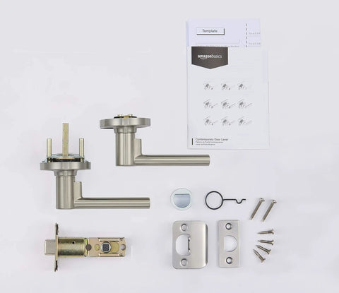 Contemporary Madison Door Lever Passage Satin Nickel Easy Install Reversible Handle set with screws and instructions