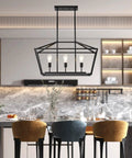 Farmhouse Linear Pendant Light Fixture For Kitchen Island Black 3 Light Cage Design over kitchen island
