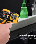 Infrared Non-Contact Thermometer With 12:1 Distance To Spot, Adjustable Emissivity measuring temperature on plugs