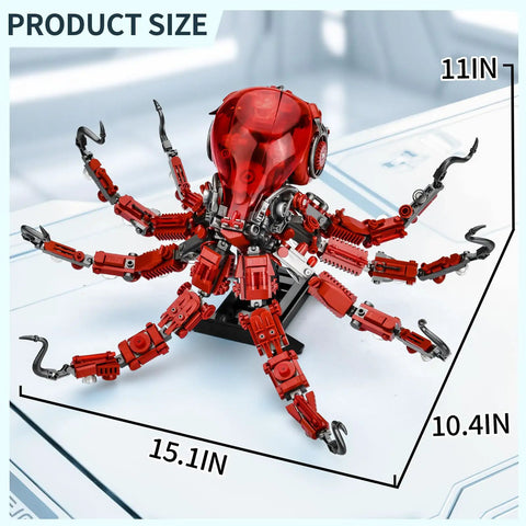 Mechanical Octopus Building Set For Adults With 882 Pieces Movable Tentacles And Steampunk Details Includes Display Stand And Light