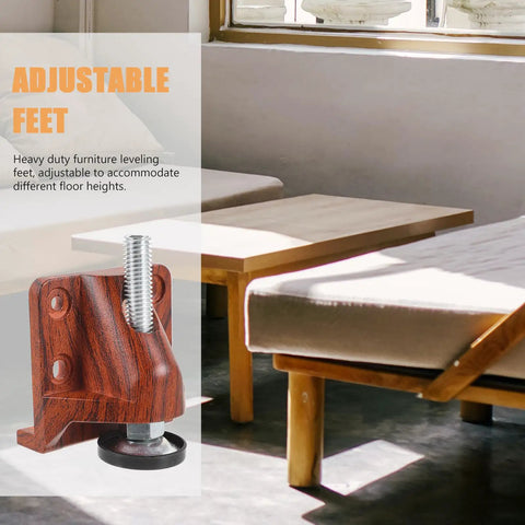 Tough As Nails Adjustable Furniture Leveling Legs for cabinets and wardrobes with visible wood insert and non-slip plastic foot.